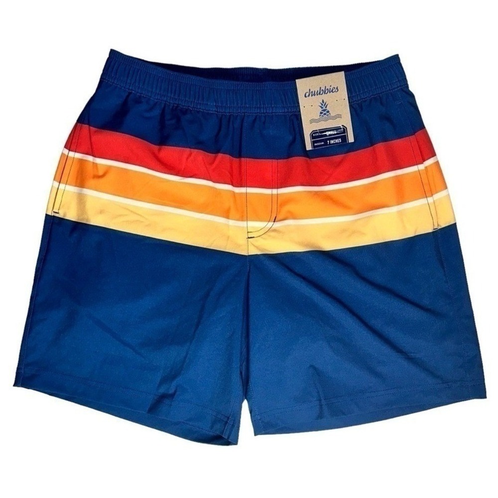 Chubbies Small Athleisure Navy Blue‎ Sunrise Salutations Board Shorts 7" Inseam